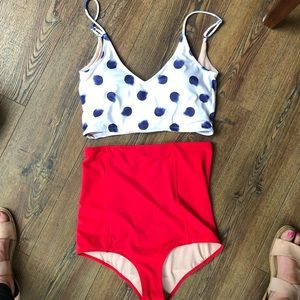 kJ medium set tomato red & brushed dot